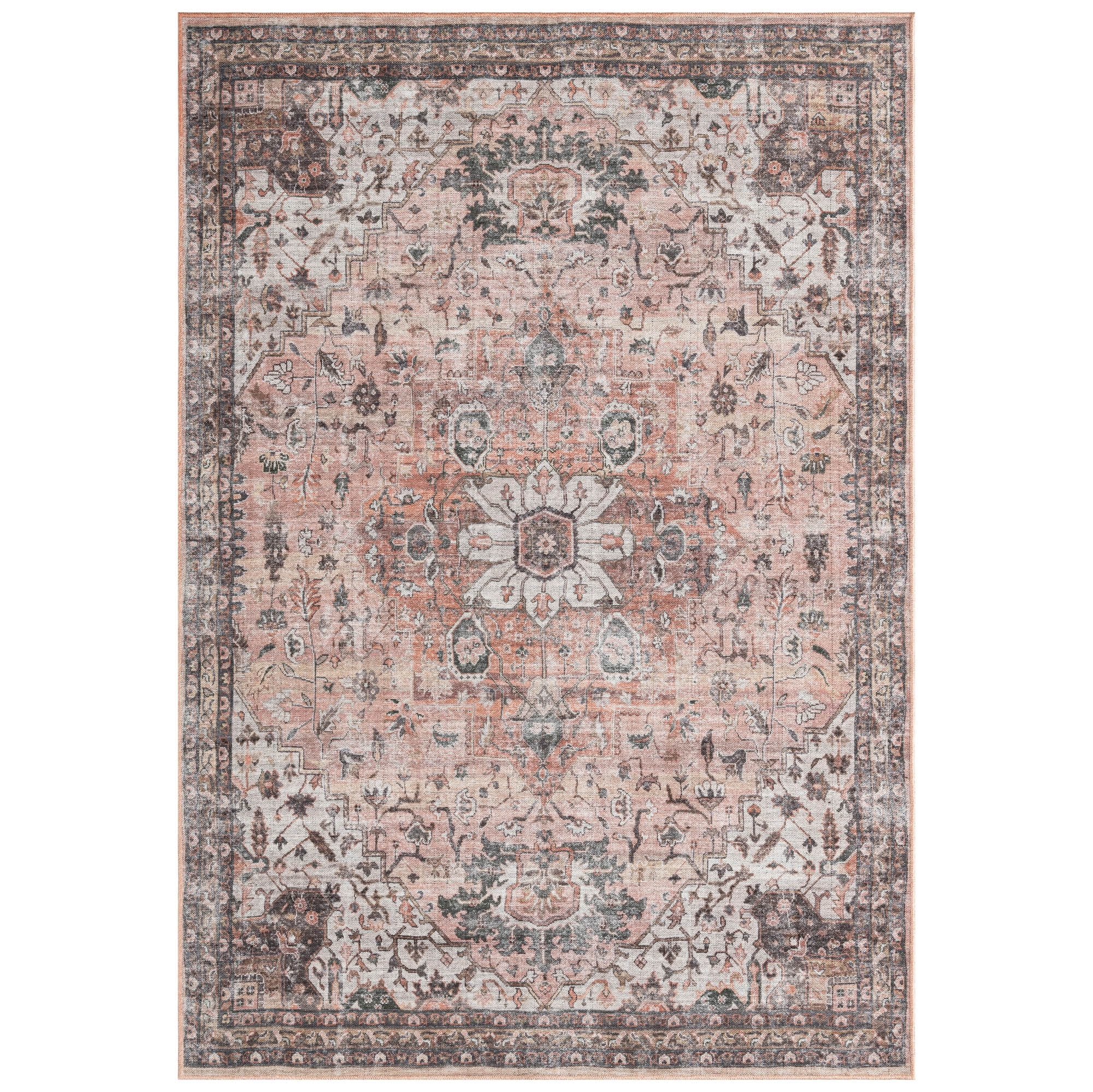 Everwash™ Callaghan Esther Bohemian Medallion Machine Washable Area Rug, Coral, 5'2"x7'2"