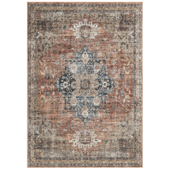 Everwash™ Callaghan Esther Bohemian Medallion Machine Washable Area Rug, Rust/Navy Blue, 3'11"x5'6"