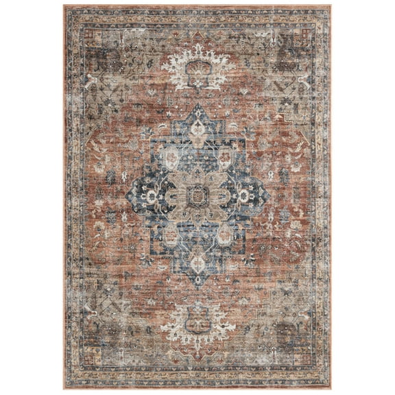 Everwash™ Callaghan Esther Bohemian Medallion Machine Washable Area Rug, Rust/Navy Blue, 5'2"x7'2"