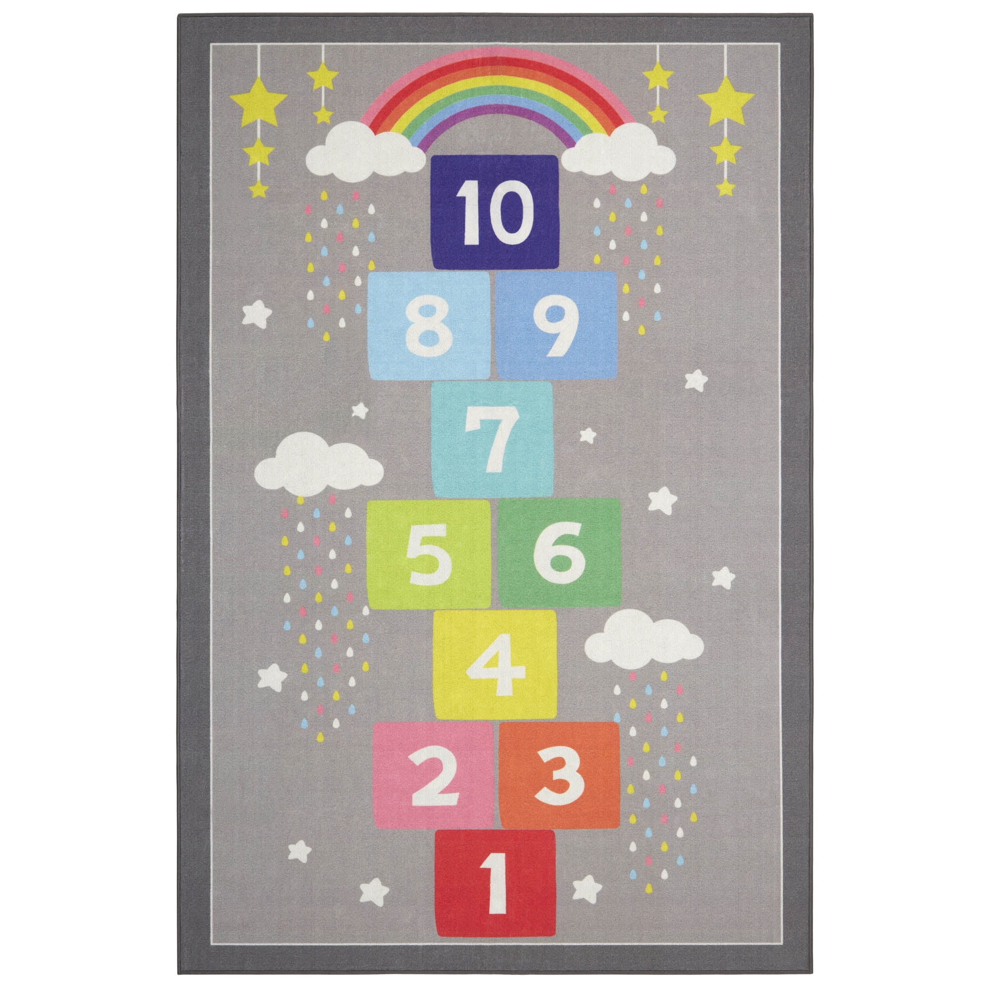 Everwash™ Imagine Hopscotch Rainbow Kids Machine Washable Area Rug, Grey/Blue, 6'x9'