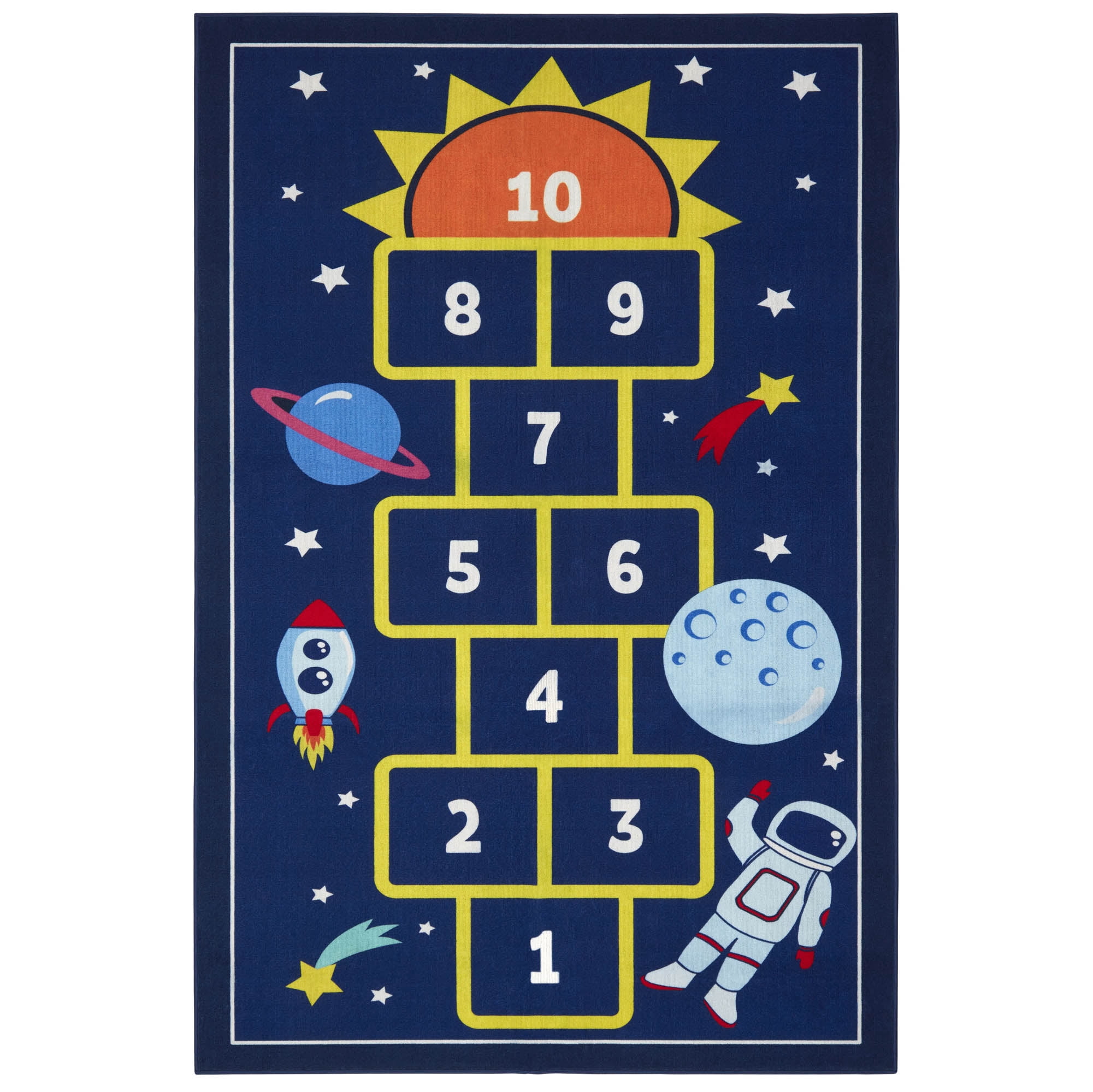 Everwash™ Imagine Hopscotch Space Kids Machine Washable Area Rug, Blue/Yellow, 6'x9'