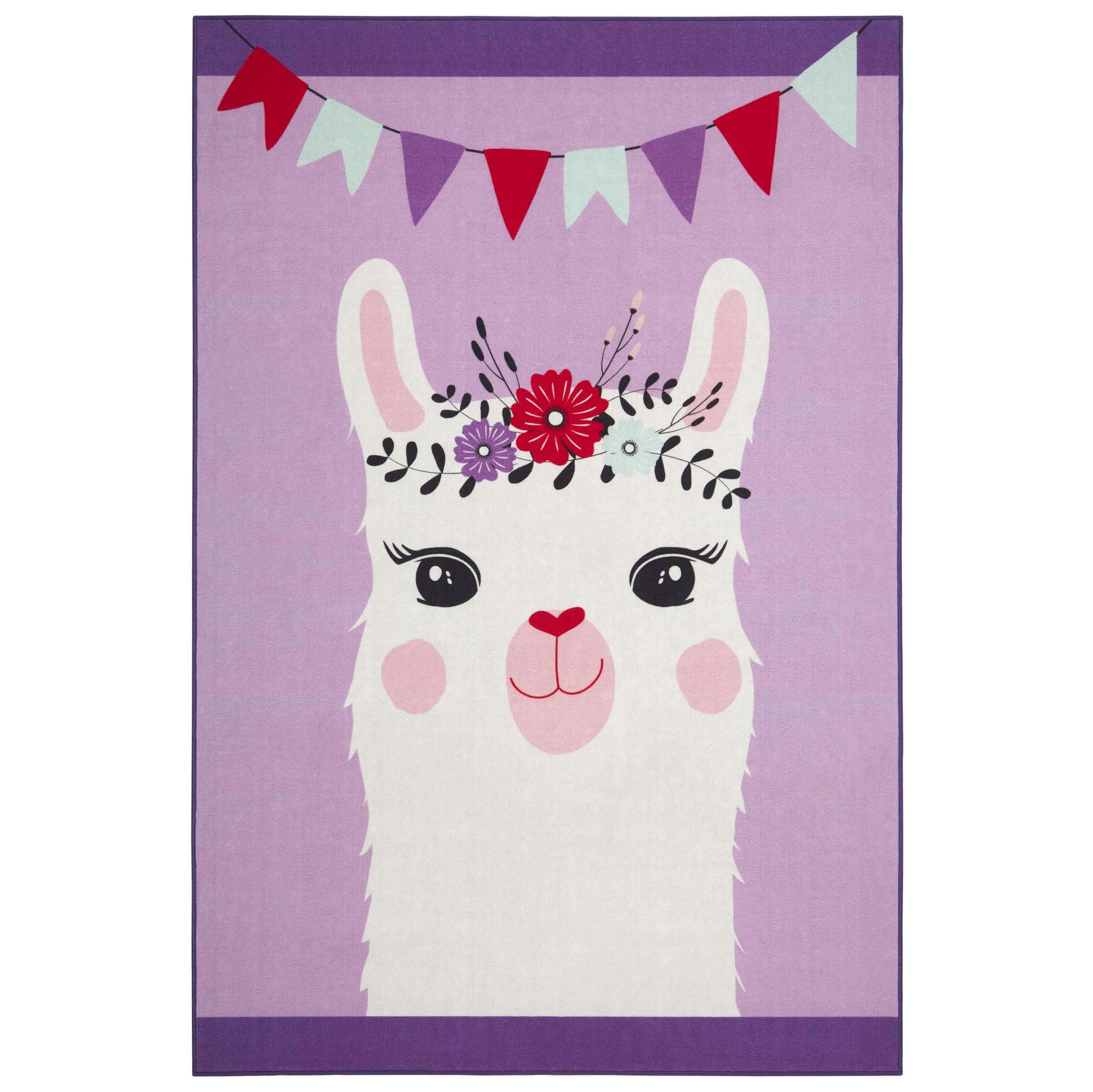 Everwash™ Imagine Llama Kids Machine Washable Area Rug, Purple/White, 4'x6'