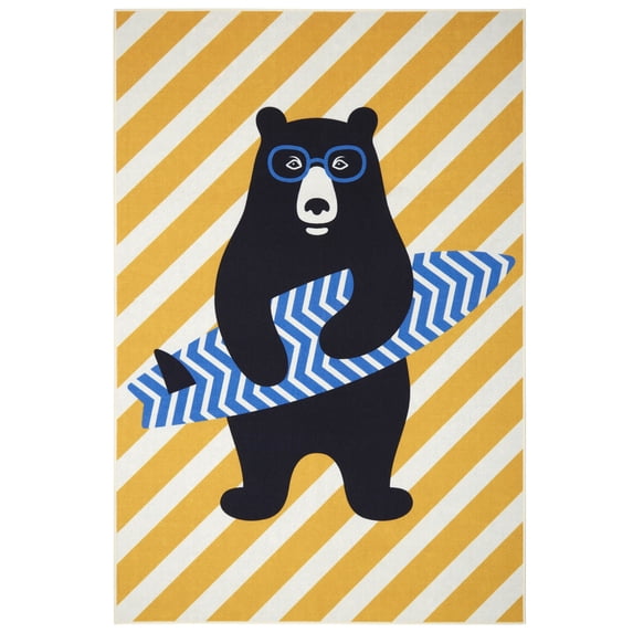 Everwash™ Imagine Surfer Bear Kids Machine Washable Area Rug, Gold/Blue, 3'x5'