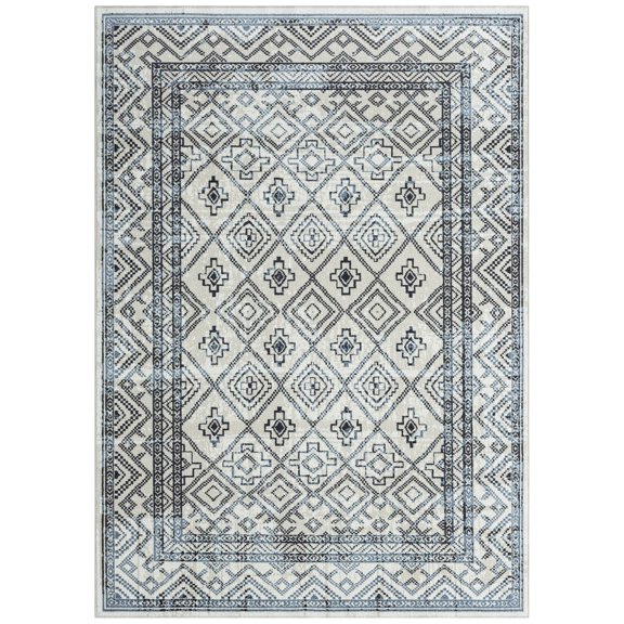 Everwash™ Treasure Cambria Southwest Geometric Machine Washable Area Rug, Beige/Navy Blue, 6'6"x9'2"