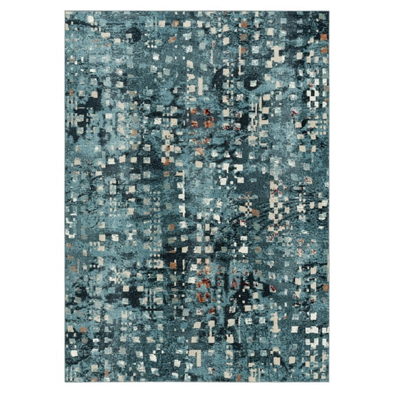 Everwash Treasure Eloise Indoor Modern Geometric Machine Washable Area Rug, Navy Blue, 6'6"x9'2"