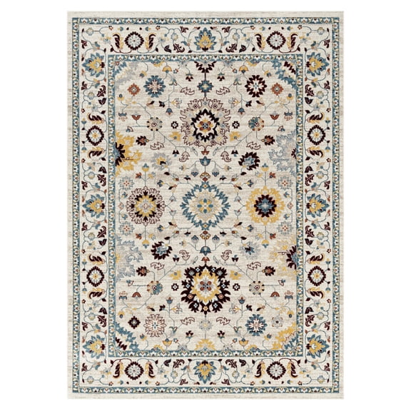 Everwash Treasure Lina Traditional Medallion Machine Washable Indoor Area Rug, Ivory/Red, 6'6"x9'2"
