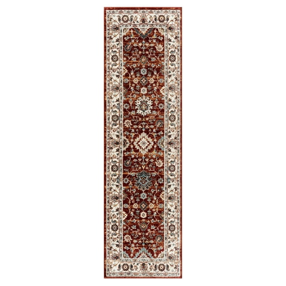Everwash Treasure Lina Traditional Medallion Machine Washable Runner Area Rug, Red/Ivory, 2'2"x7'2"