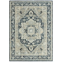 Everwash Treasure Rubia Traditional Medallion Machine Washable Indoor Area Rug, Ivory/Navy Blue, 6'6"x9'2"