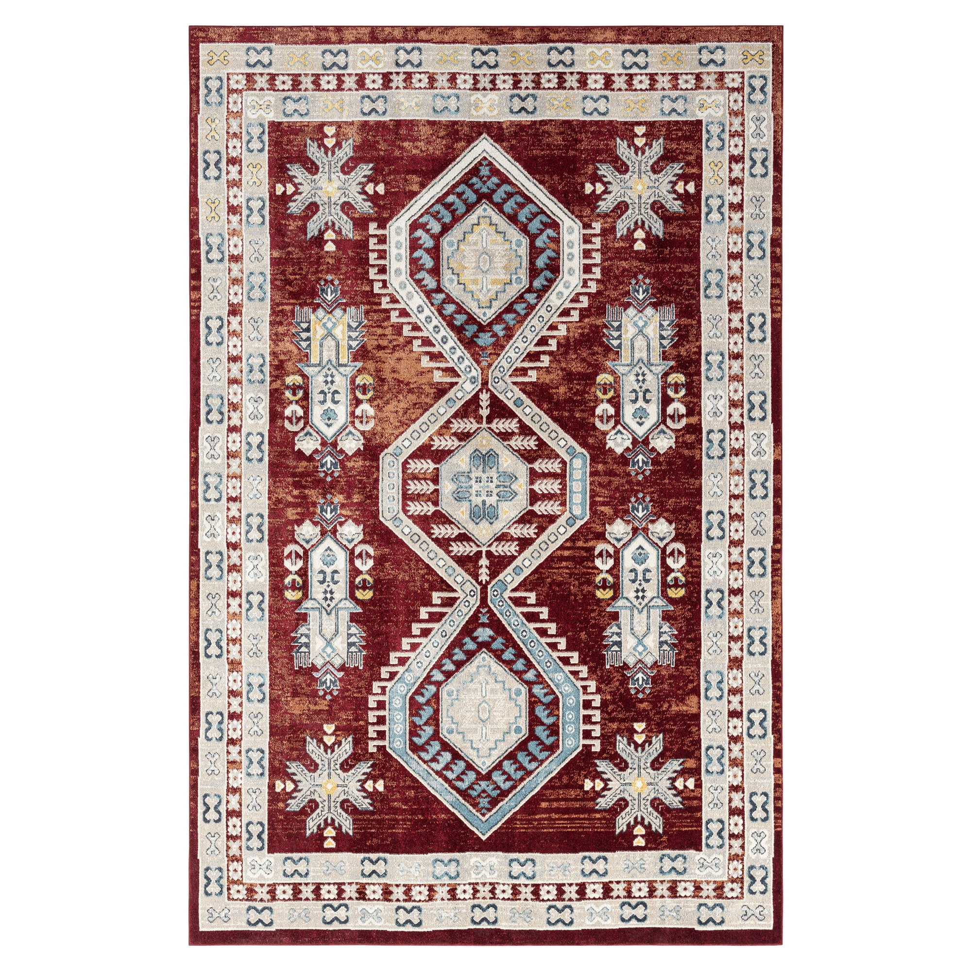 Everwash™ Treasure Saul Southwest Geometric Machine Washable Area Rug, Red/Navy Blue, 5'2"x7'2"