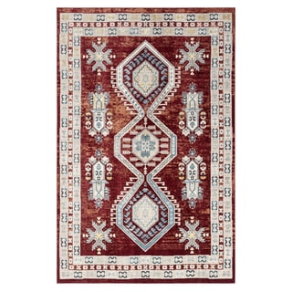 Everwashâ„¢ Treasure Saul Southwest Geometric Machine Washable Area Rug, Red/Navy Blue, 5'2"x7'2"