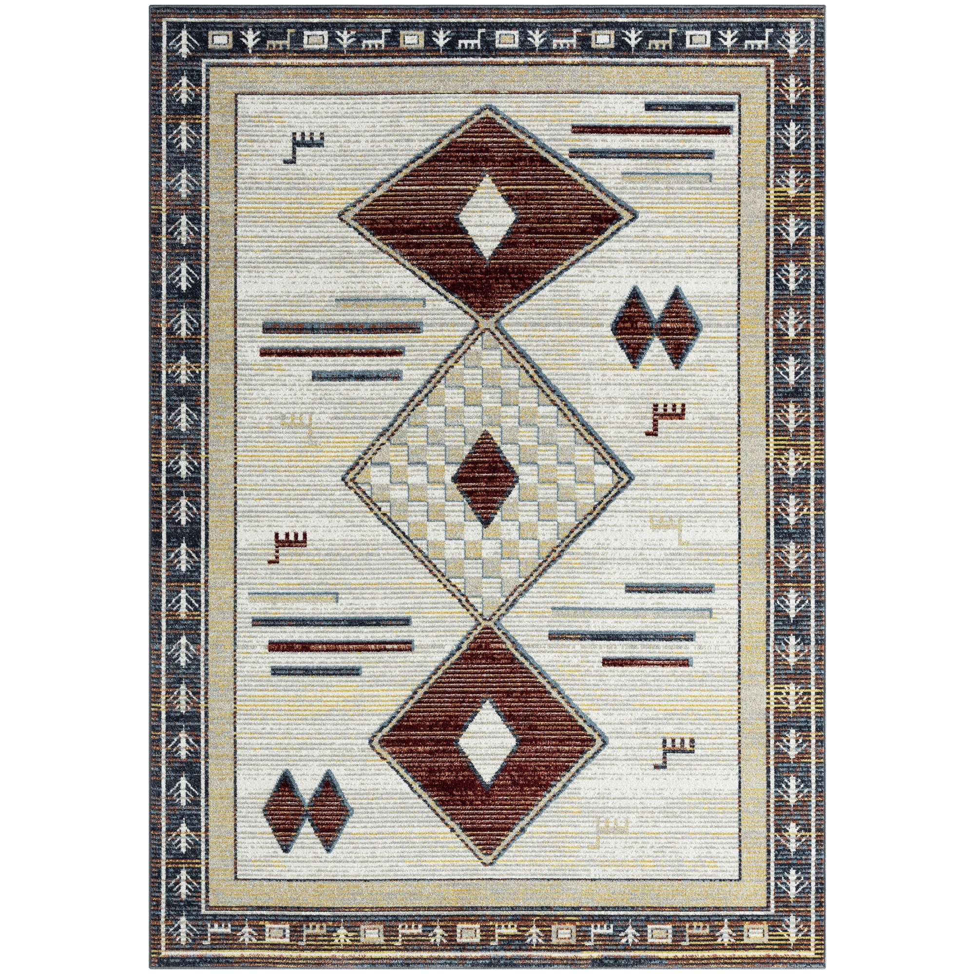 Everwash™ Treasure Southwestern Geometric Machine Washable Area Rug, Beige/Blue, 6'6"x9'2"