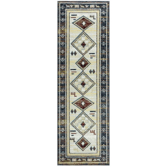 Everwash™ Treasure Southwestern Geometric Machine Washable Runner Area Rug, Beige/Blue, 2'2"x7'2"