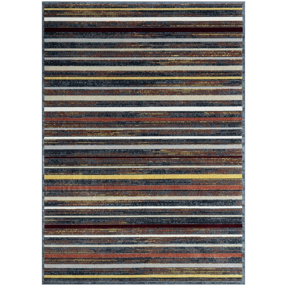Everwash™ Treasure Striped Modern Machine Washable Area Rug, Blue/Yellow, 5'2"x7'2"