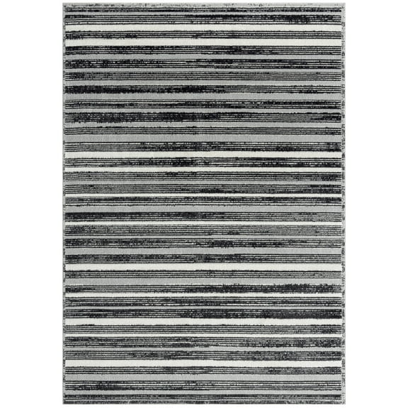 Everwashâ„¢ Treasure Striped Modern Machine Washable Area Rug, Light Grey/Charcoal Grey, 5'2"x7'2"