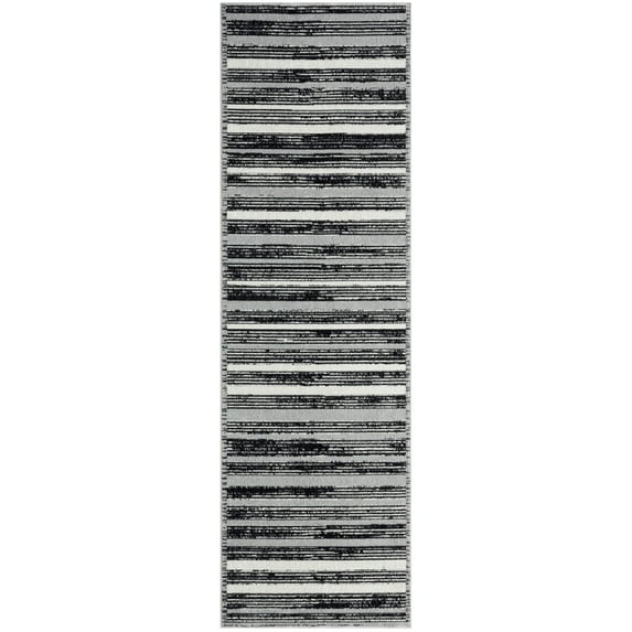 Everwash™ Treasure Striped Modern Machine Washable Runner Area Rug, Light Grey/Charcoal Grey, 2'2"x7'2"