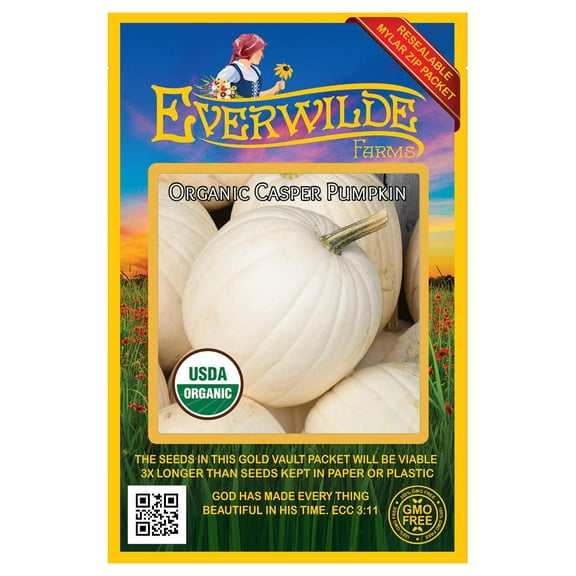 Everwilde Farms - 10 Organic Casper Pumpkin Seeds - Gold Vault Jumbo Bulk Seed Packet