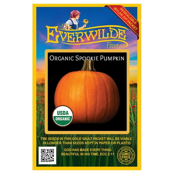 Everwilde Farms - 10 Organic Spookie Pumpkin Seeds - Gold Vault Jumbo Bulk Seed Packet
