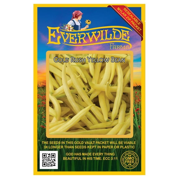 Everwilde Farms - 100 Gold Rush Yellow Bean Seeds - Gold Vault Jumbo Bulk Seed Packet