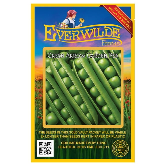 Everwilde Farms - 100 Green Arrow Garden Pea Seeds - Gold Vault Jumbo Bulk Seed Packet