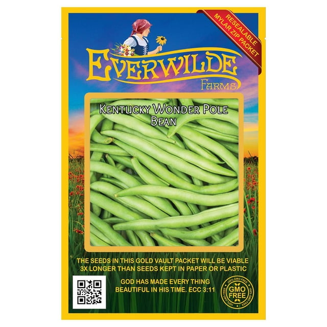 Everwilde Farms 100 Kentucky Wonder 125 Pole Bean Seeds Gold Vault