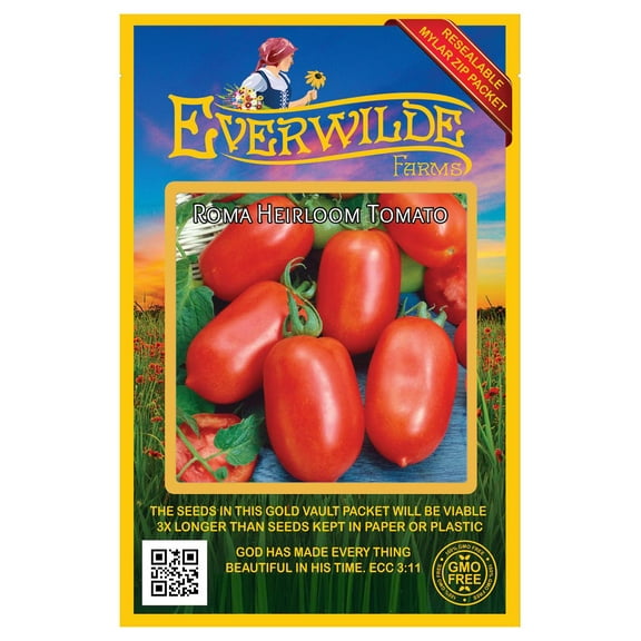 Everwilde Farms - 100 Roma Heirloom Tomato Seeds - Gold Vault Jumbo Bulk Seed Packet