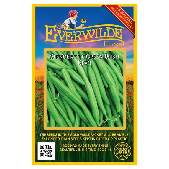 Everwilde Farms - 100 Slenderette Green Bush Bean Seeds - Gold Vault Jumbo Bulk Seed Packet