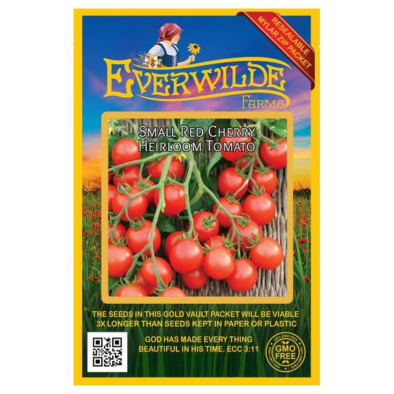 Everwilde Farms - 100 Small Red Cherry Heirloom Tomato Seeds - Gold Vault Jumbo Bulk Seed Packet