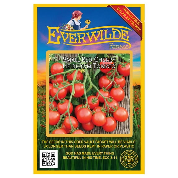 Everwilde Farms - 100 Small Red Cherry Heirloom Tomato Seeds - Gold Vault Jumbo Bulk Seed Packet
