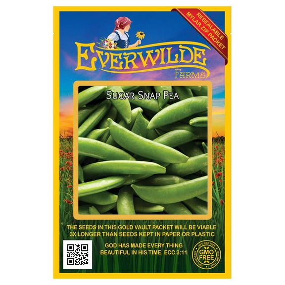Everwilde Farms - 100 Sugar Snap Pea Seeds - Gold Vault Jumbo Bulk Seed Packet
