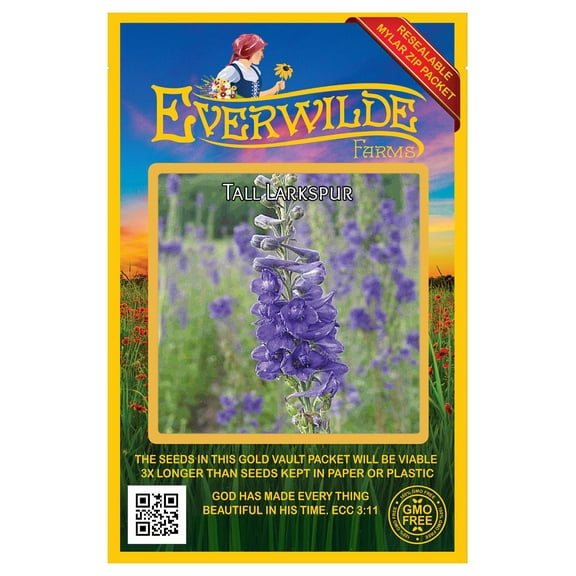 Everwilde Farms - 100 Tall Larkspur Native Wildflower Seeds - Gold Vault Seed Packet