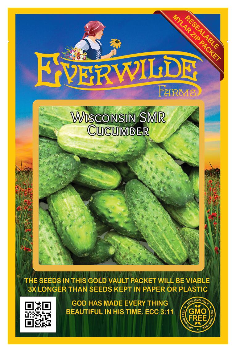 Everwilde Farms - 100 Wisconsin SMR 58 Cucumber Seeds - Gold Vault Jumbo Bulk Seed Packet - image 1 of 5