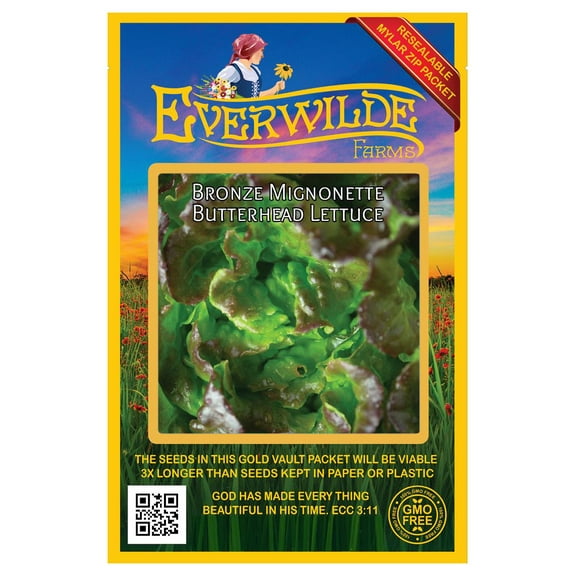 Everwilde Farms - 1000 Bronze Mignonette Butterhead Lettuce Seeds - Gold Vault Jumbo Bulk Seed Packet