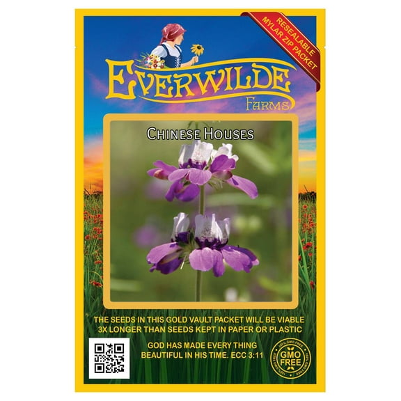 Everwilde Farms - 1000 Chinese Houses Native Wildflower Seeds - Gold Vault Jumbo Bulk Seed Packet