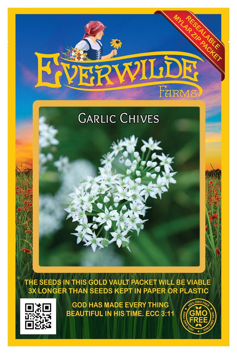 Everwilde Farms - 1000 Garlic Chives Herb Seeds - Gold Vault Jumbo Bulk Seed Packet