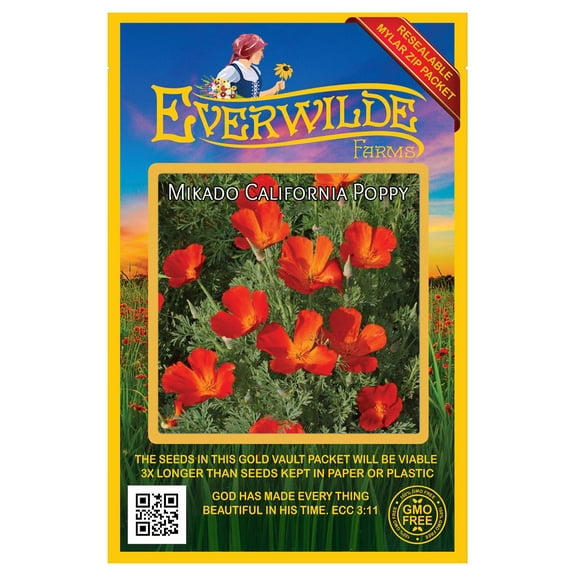 Everwilde Farms - 1000 Mikado California Poppy Garden Flower Seeds - Gold Vault Jumbo Bulk Seed Packet