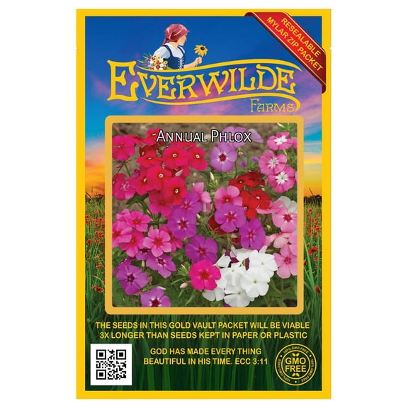 Everwilde Farms - 1000 Mixed Annual Phlox Native Wildflower Seeds - Gold Vault Jumbo Bulk Seed Packet