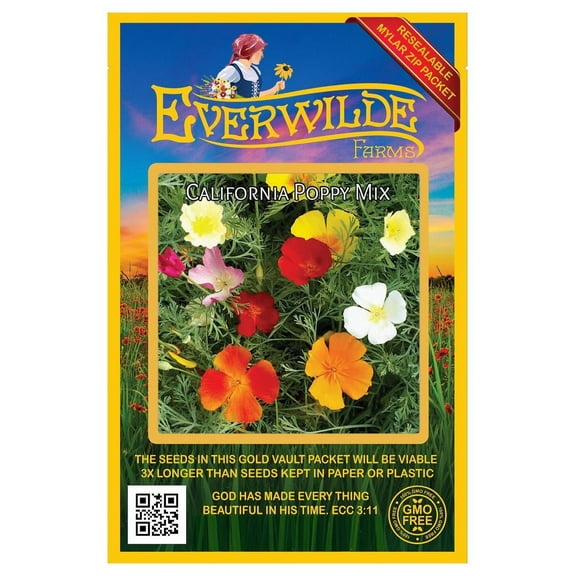 Everwilde Farms - 1000 Mixed California Poppy Garden Flower Seeds - Gold Vault Jumbo Bulk Seed Packet