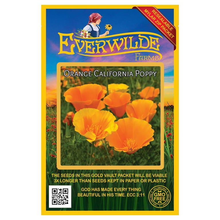 Everwilde Farms - 1000 Orange California Poppy Native Wildflower Seeds -  Gold Vault Jumbo Bulk Seed Packet