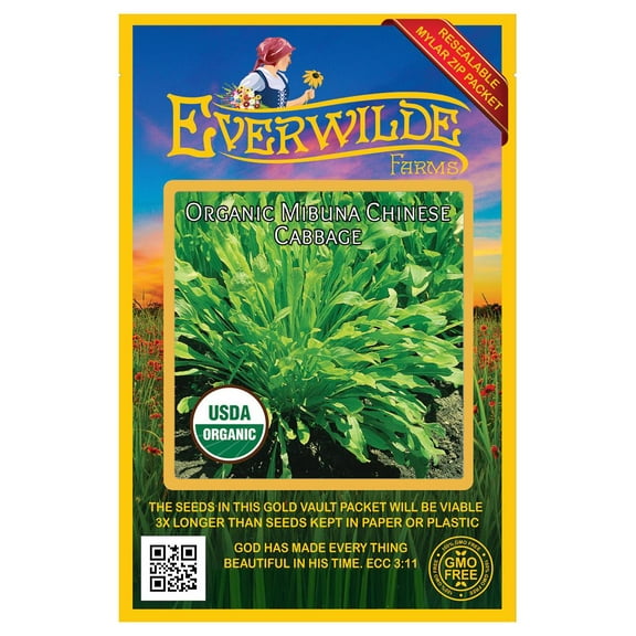 Everwilde Farms - 1000 Organic Mibuna Chinese Cabbage Seeds - Gold Vault Jumbo Bulk Seed Packet