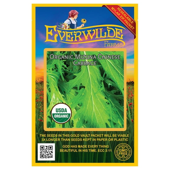 Everwilde Farms - 1000 Organic Mizuna Chinese Cabbage Seeds - Gold Vault Jumbo Bulk Seed Packet