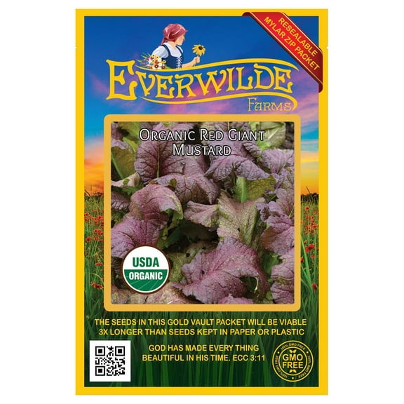 Everwilde Farms - 1000 Organic Red Giant Mustard Seeds - Gold Vault Jumbo Bulk Seed Packet