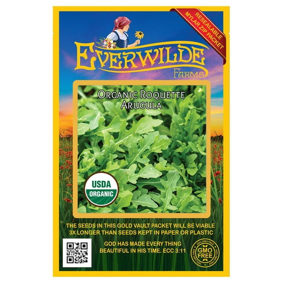 Everwilde Farms - 1000 Organic Roquette Arugula Herb Seeds - Gold Vault Jumbo Bulk Seed Packet