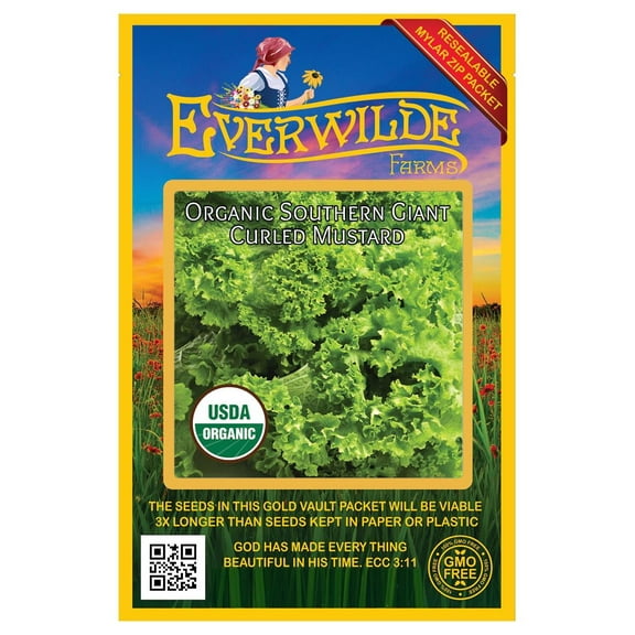 Everwilde Farms - 1000 Organic Southern Giant Curled Mustard Seeds - Gold Vault Jumbo Bulk Seed Packet