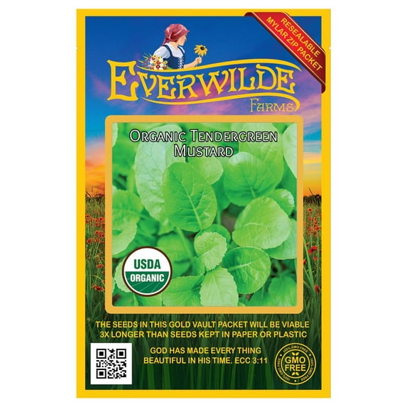 Everwilde Farms - 1000 Organic Tendergreen Mustard Seeds - Gold Vault Jumbo Bulk Seed Packet