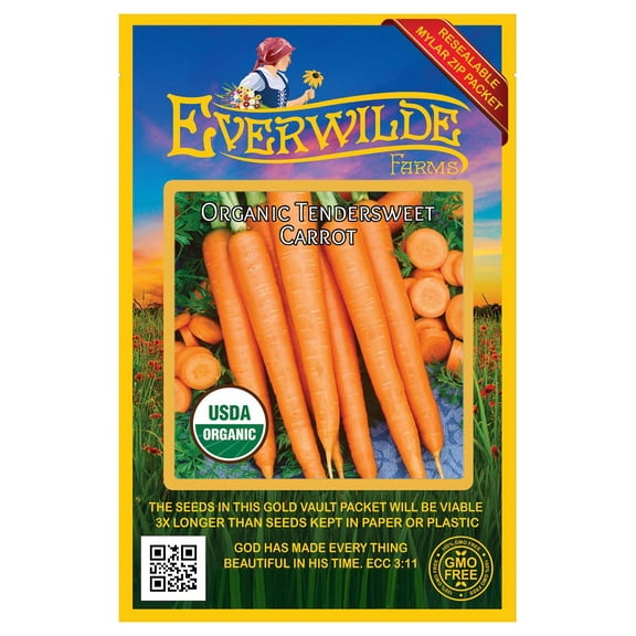 Everwilde Farms - 1000 Organic Tendersweet Carrot Seeds - Gold Vault Jumbo Bulk Seed Packet