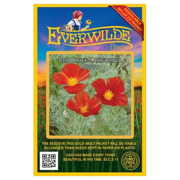 Everwilde Farms - 1000 Red Chief California Poppy Garden Flower Seeds - Gold Vault Jumbo Bulk Seed Packet