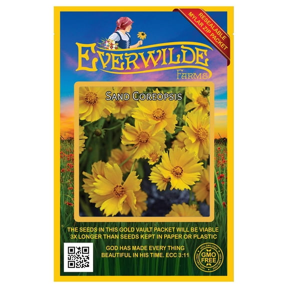 Everwilde Farms - 1000 Sand Coreopsis Native Wildflower Seeds - Gold Vault Jumbo Bulk Seed Packet