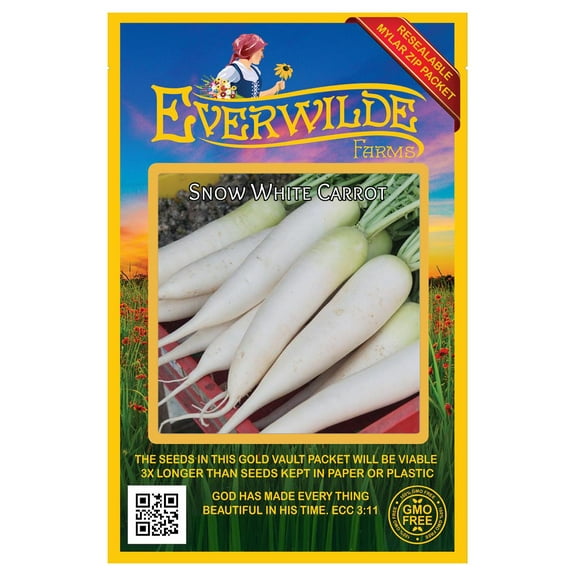 Everwilde Farms - 1000 Snow White Carrot Seeds - Gold Vault Jumbo Bulk Seed Packet