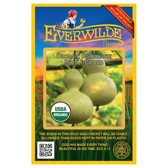Everwilde Farms - 12 Organic Birdhouse Bottle Gourd Seeds - Gold Vault Jumbo Bulk Seed Packet
