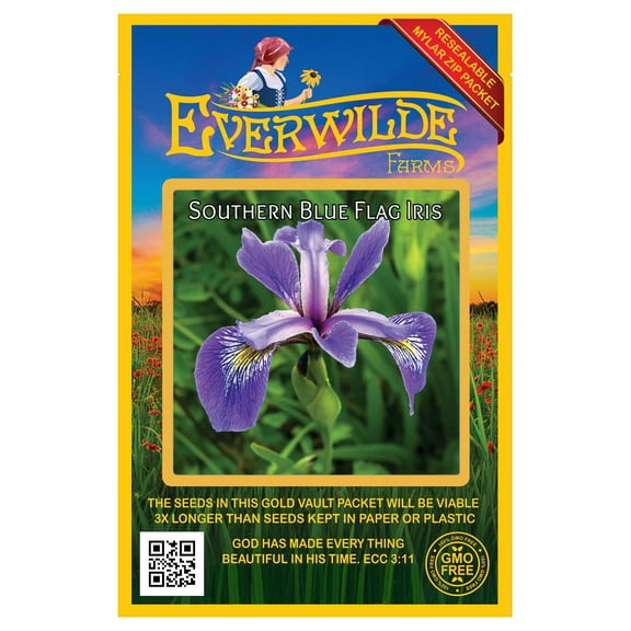 Everwilde Farms - 15 Southern Blue Flag Iris Native Wildflower Seeds - Gold Vault Seed Packet